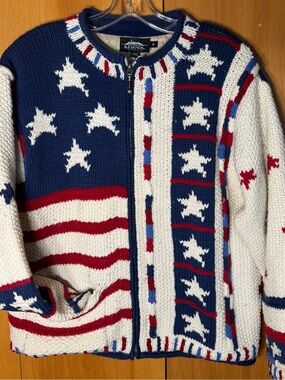 Vintage Icelandic Design Americana Theme Wool Zip Up Sweater Size Medium